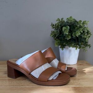 Clarks Brown Leather Block Heel Sandals